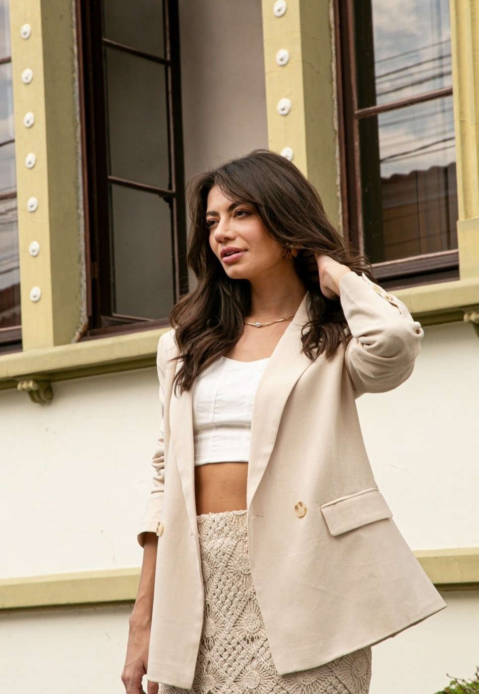 Blazer Pop Me Em Linho Com Transpasse 2 Botões Off-White