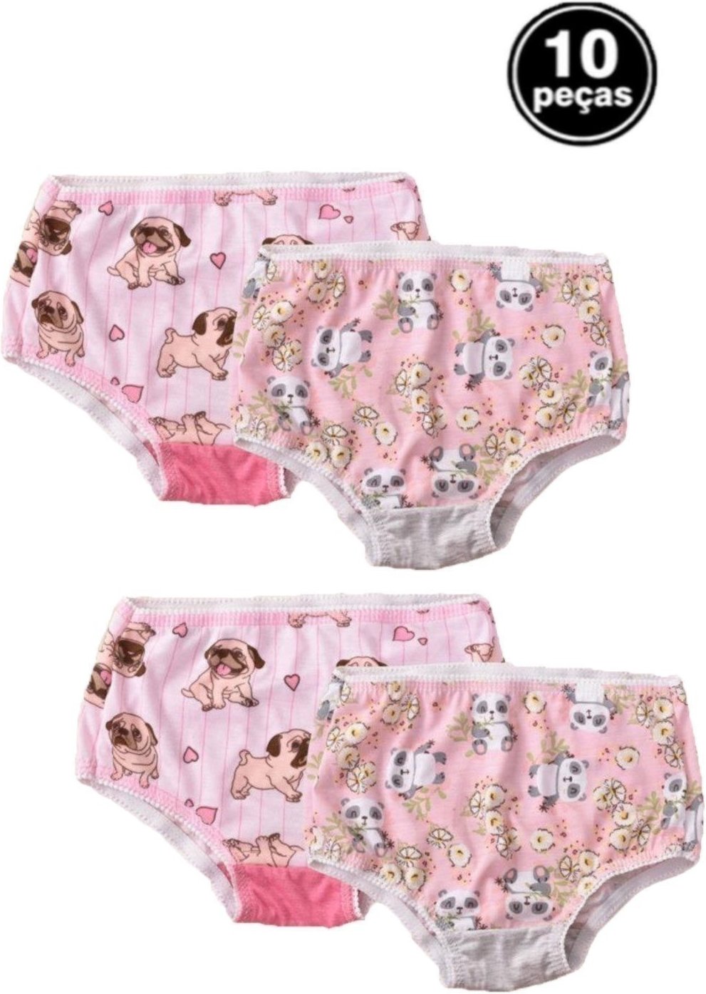 Kit 10 Calcinhas Infantis Vekyo Estampada Multicolorida