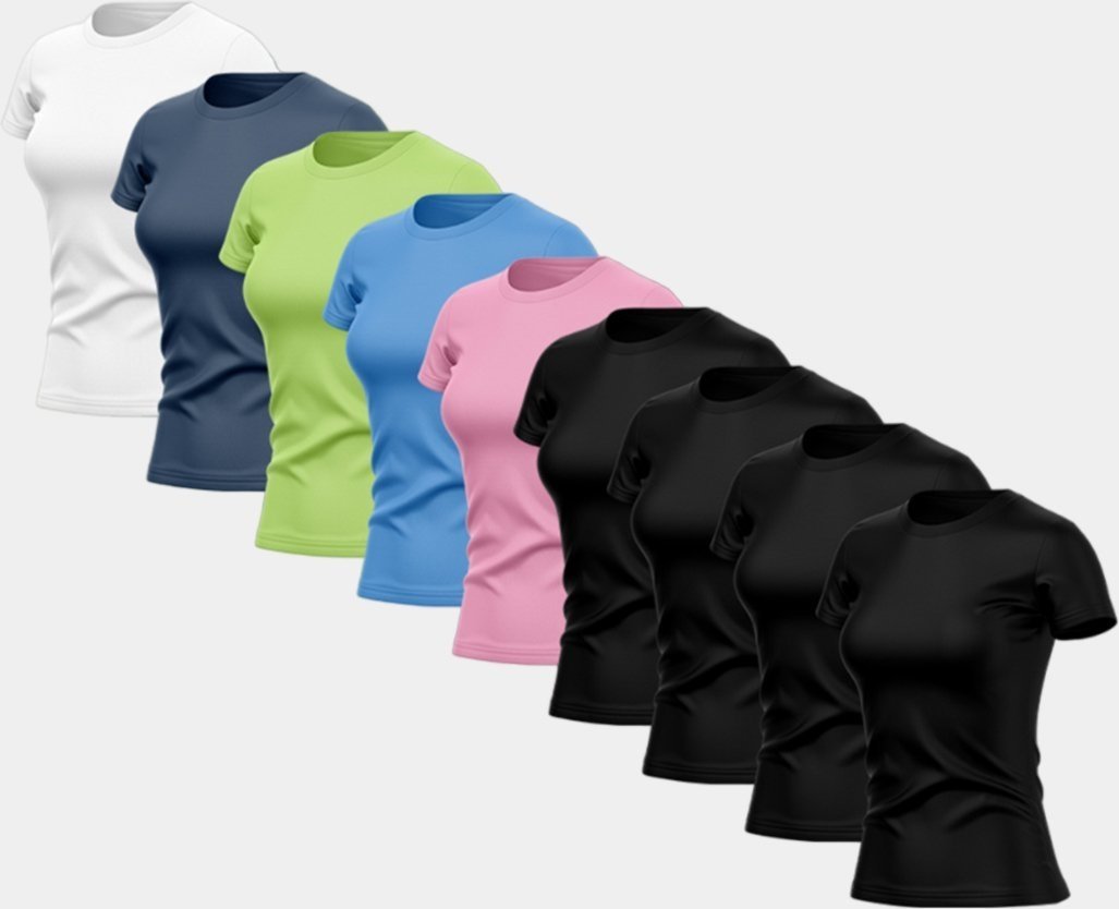 Imagem principal Kit 9 Camisetas Manga Curta Feminina Dry Básica Lisa Proteção Solar UV Térmica Blusa Academia Esporte Camisa ADRIBEN multicolorido ADRIBEN multicolorido