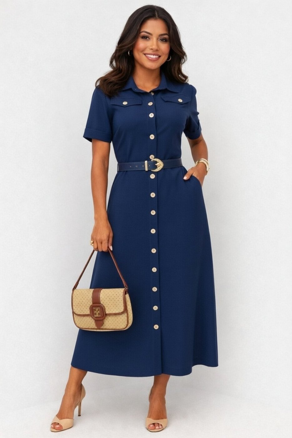 Imagem principal Vestido Longo D Bell Outlet Fashion Bolso Cinto Forrado preto preto