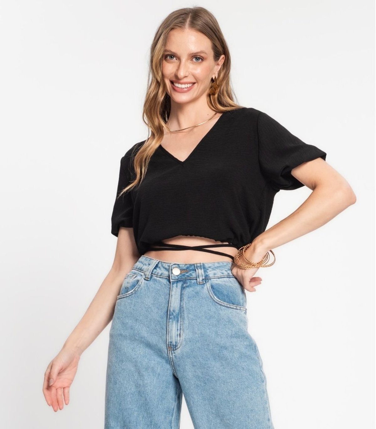 Imagem principal Blusa Cropped Feminina Decote V Rovitex bege Rovitex bege