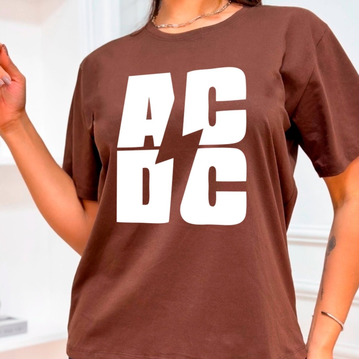 Imagem principal Camiseta Ousy Oversized AC DC Logo Raio Clássico Rock Unissex branco ousy branco