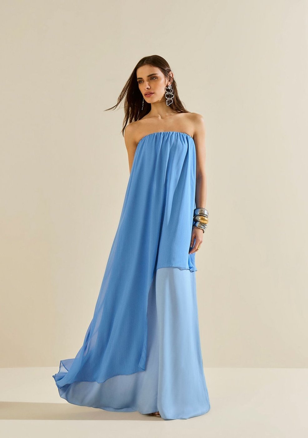 Imagem principal Vestido Morena Rosa Solto Decote Reto Sem Manga Longo Azul azul rosa Morena Rosa azul rosa