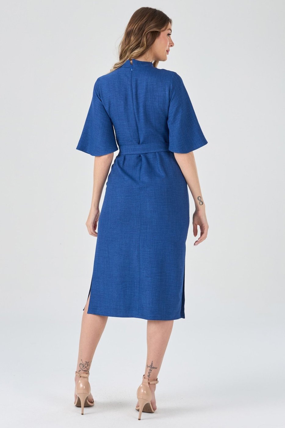 Vestido Midi PKS Mangas 3/4 Royal