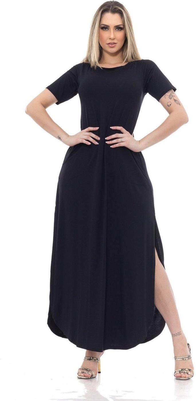 Vestido Longo De Premium Com Fenda Lateral linha Premium