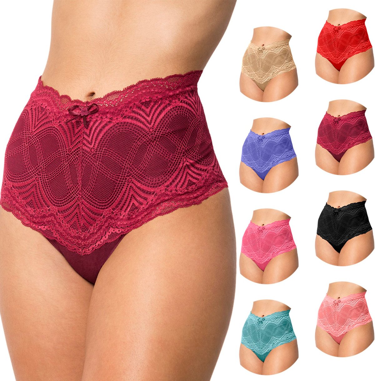 Imagem principal Kit 5 Calcinhas Gabi Lingerie Cinta Cotton Renda Cintura Alta Modeladora Conforto Sensual multicolorido Gabi Lingerie multicolorido