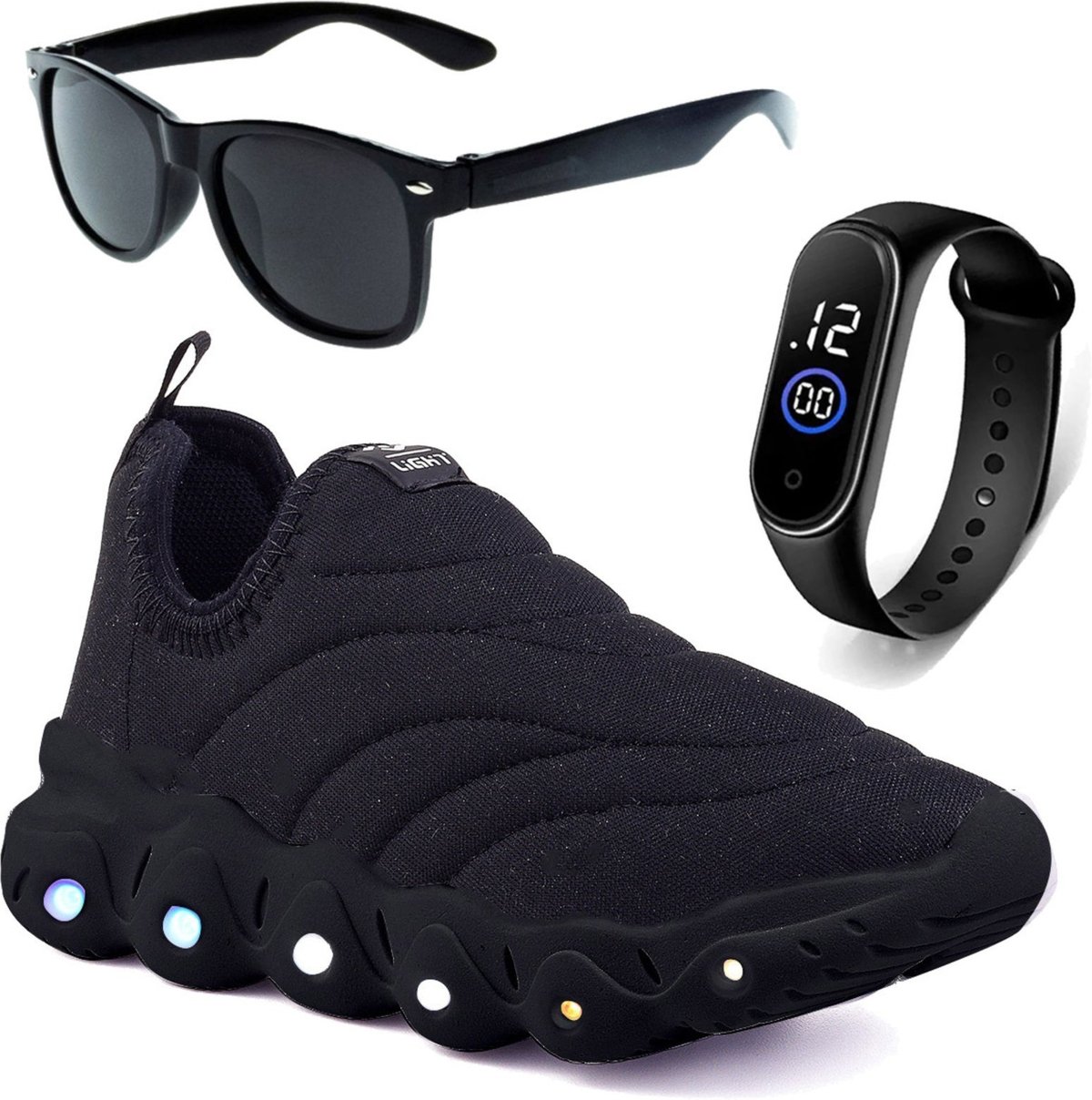 Infantil - Tenis de Led Menino e Menina Calce Facil e e Óculos e Relógio