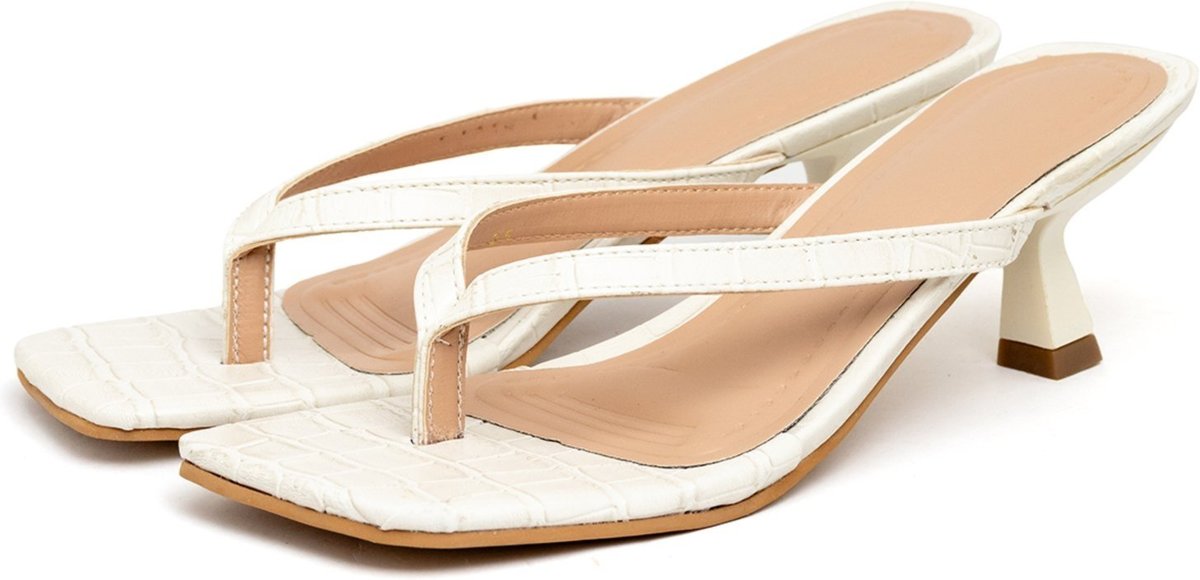 Tamanco Feminino Flip-Flop Bico Quadrado Salto Baixo 5410 off white