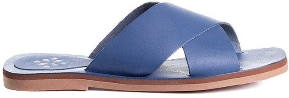 Tamanco Rasteira Pixolé Tiras Couro Azul Incolor