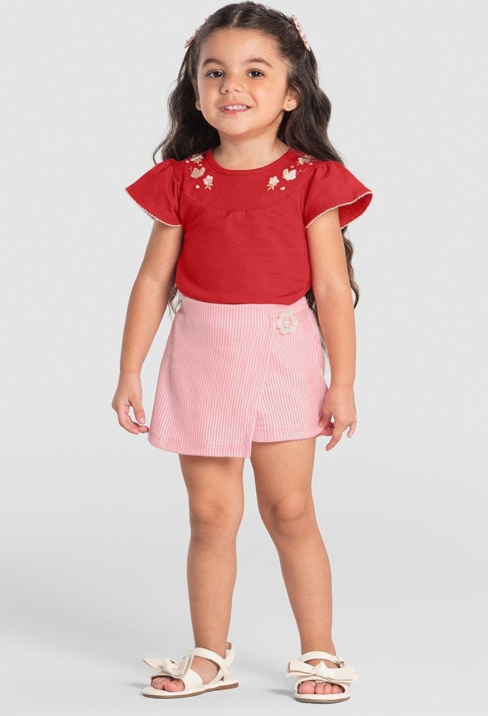 Imagem principal Infantil - Blusa menina com bordado de flores Mundi Brandili vermelho Brandili vermelho