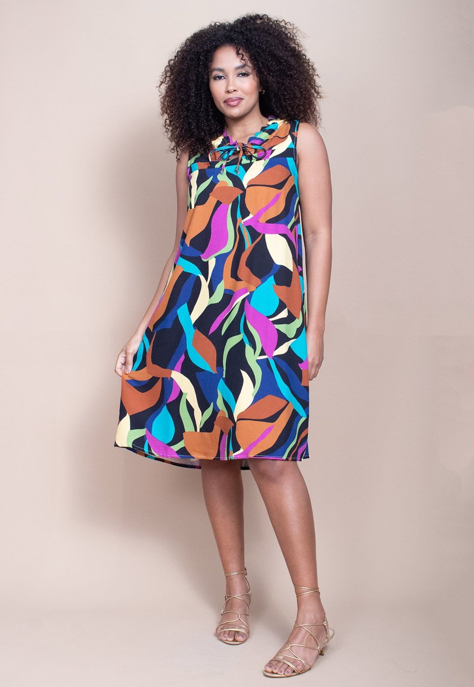 Vestido Midi Cabanafree Viscose Piaf Aurora Urbana