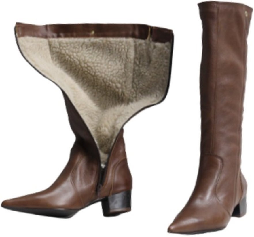 Imagem principal Bota Feminina Lã Sintética Bico Fino Cano Longo Couro Salto 4 Cm Camel Spinelli caramelo Spinelli caramelo