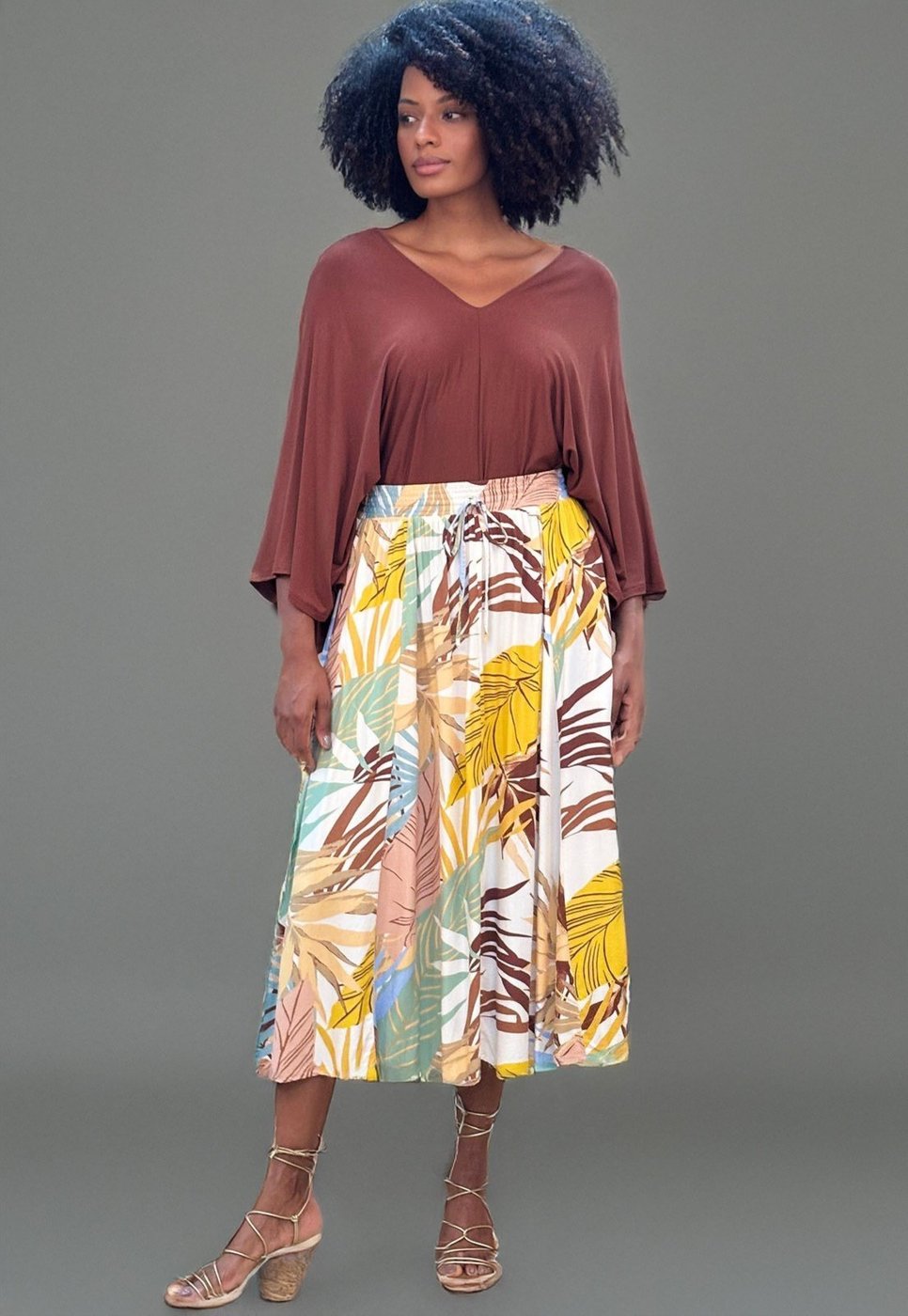 Saia Amazonia Vital Longa Viscose Estampa Aurora Suave