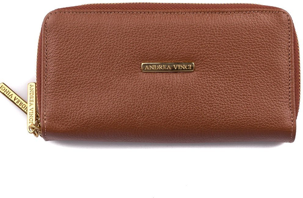 Imagem principal Carteira feminina de couro liso Tinna 10x19cm - Whisky Andrea Vinci bege Andrea Vinci bege