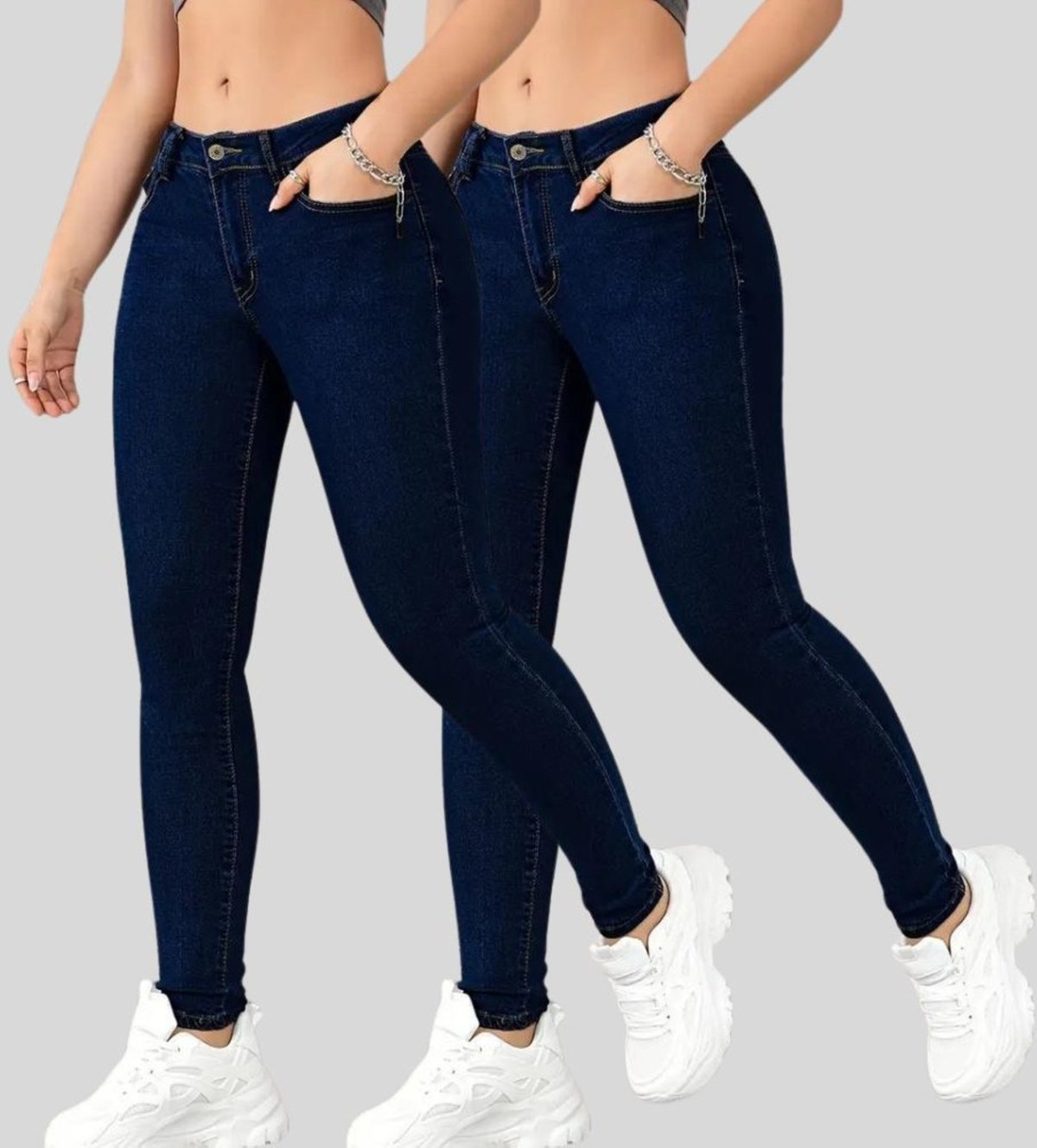 Kit 2 Calça Jeans Feminina Tex Jeans Cintura Alta Skinny com Elastano Escuro