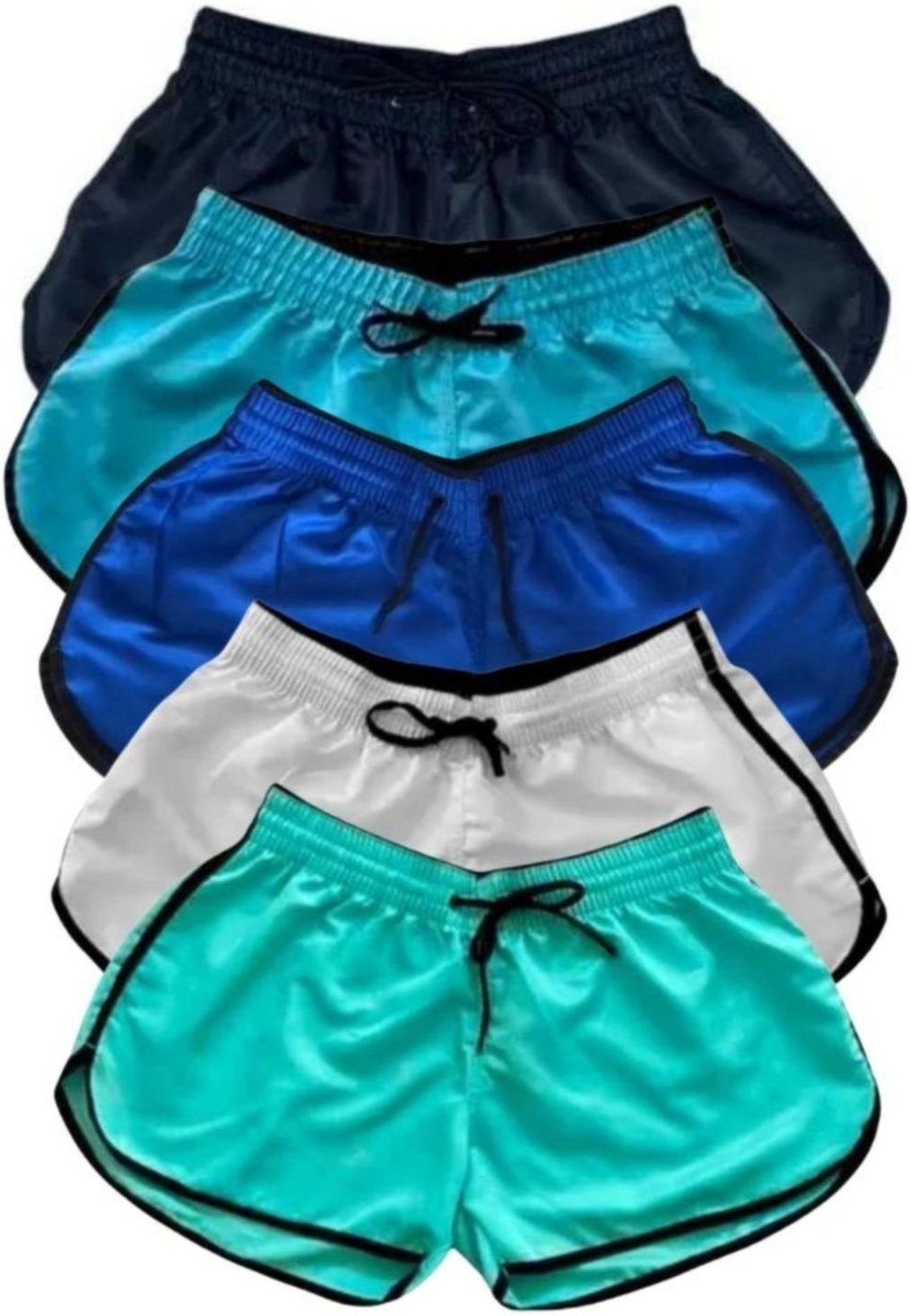 Kit 5 Short Tactel Feminino Liso Relaxado Shortinho Moda Praia Piscina