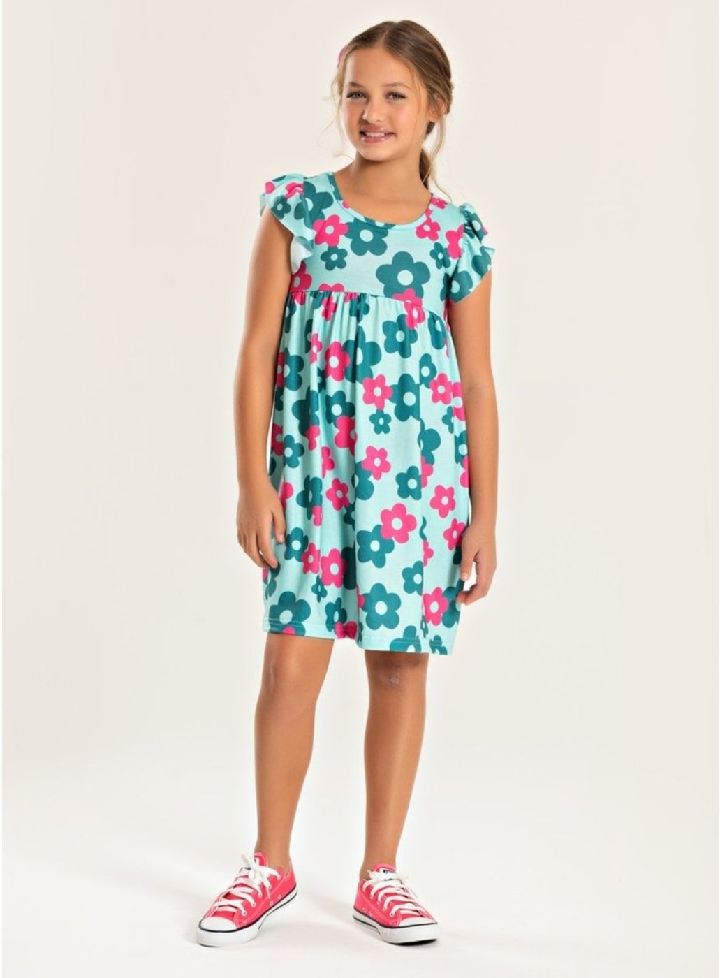 Imagem principal Infantil - Vestido Molekada Com Bababo na Manga Verão Menina Floral verde Molekada verde