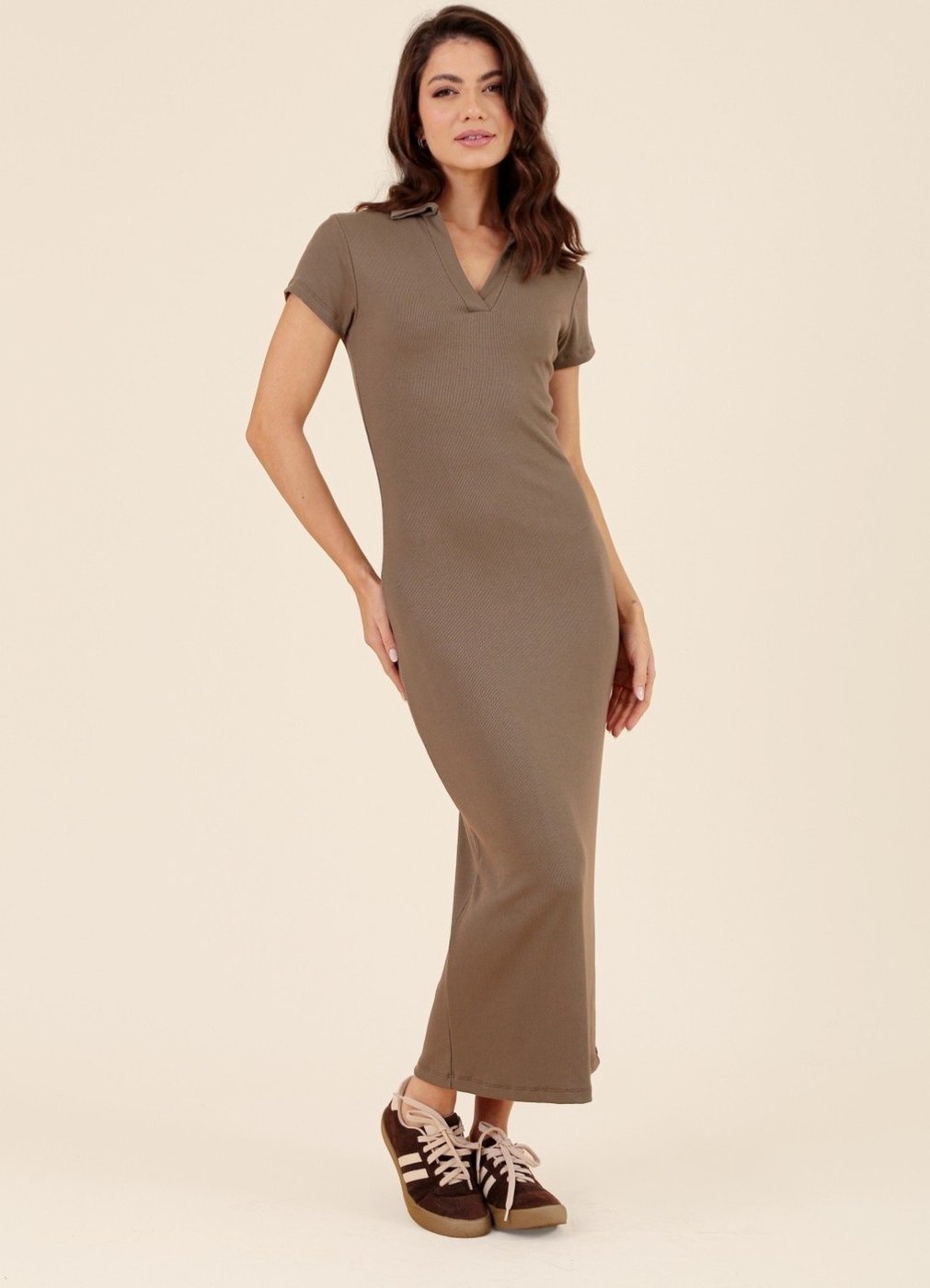 Vestido Polo Pop Me Midi Em Malha Canelada