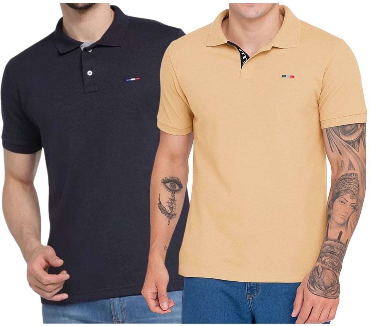 Imagem principal Kit 2 Polos Masculina Básicas FMF e Bege Claro Piquet no Estilo Tommy Bordado França preto FMF preto