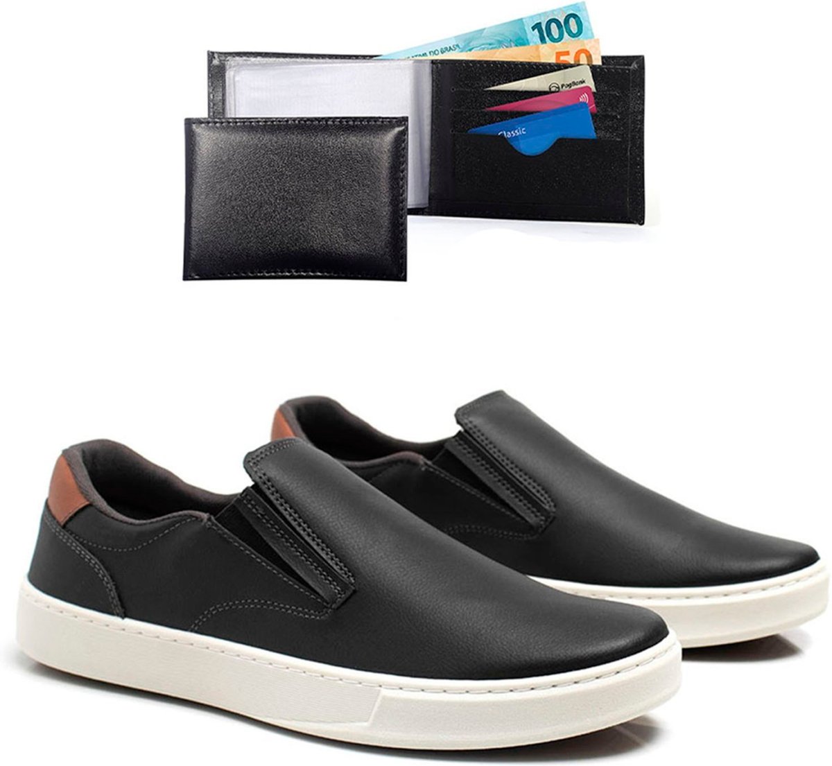 Imagem principal Sapatênis Masculino Épico Conforto Caminhar Dia a Dia Kit Com Carteira ÉPICO CALÇADOS preto ÉPICO CALÇADOS preto