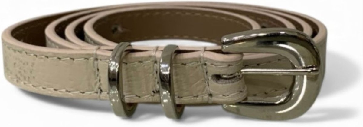 Cinto Feminino em Couro Fivela Prata Redonda 001 Off White