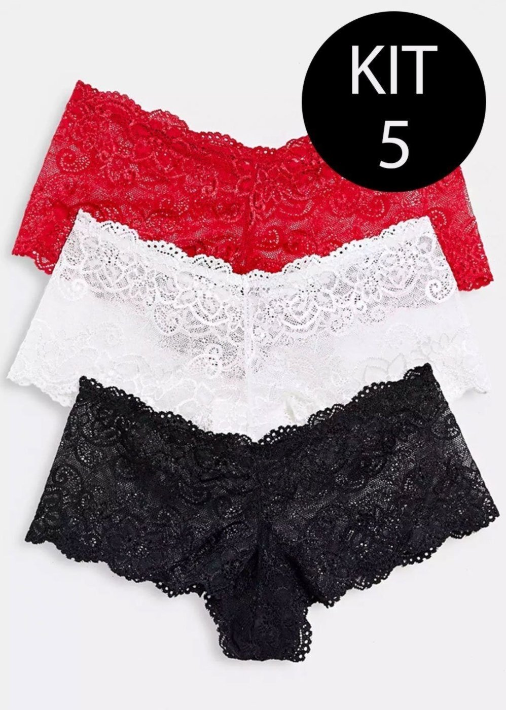 Imagem principal Kit 5 Calcinhas Caleçon Diluxo Renda preto Diluxo preto