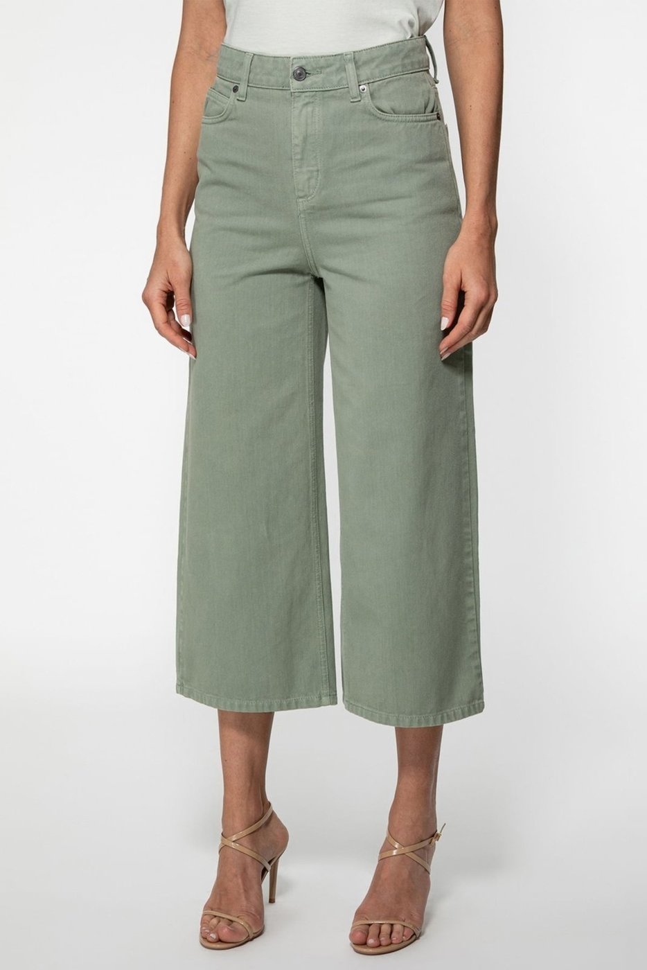 Calça Sarja Guess Wide Leg Cropped Musgo
