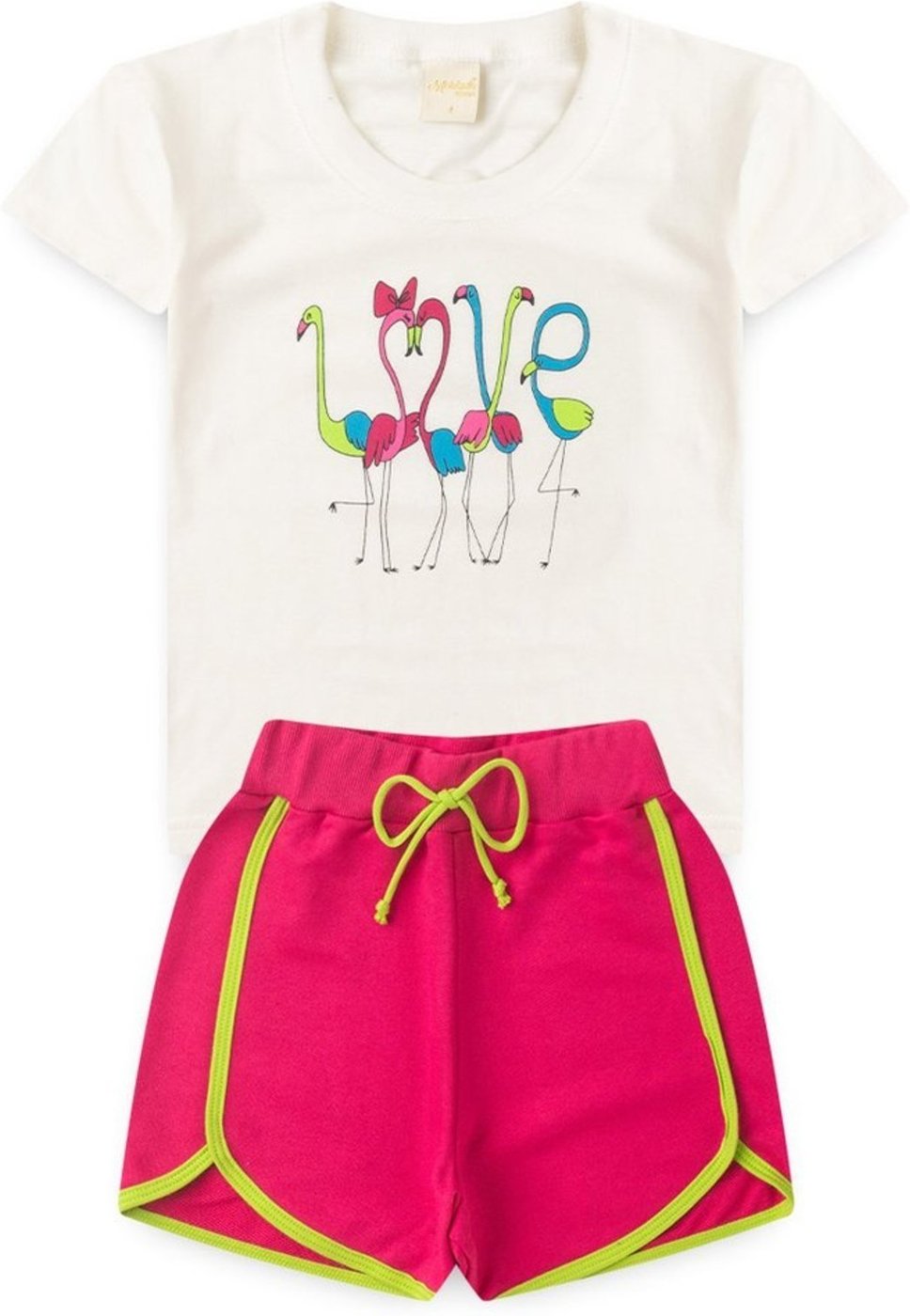 Imagem principal Infantil - Conjunto Verão Menina Natural Blusa e Shorts Boxeador Flamingo Molekada bege natural Molekada bege natural