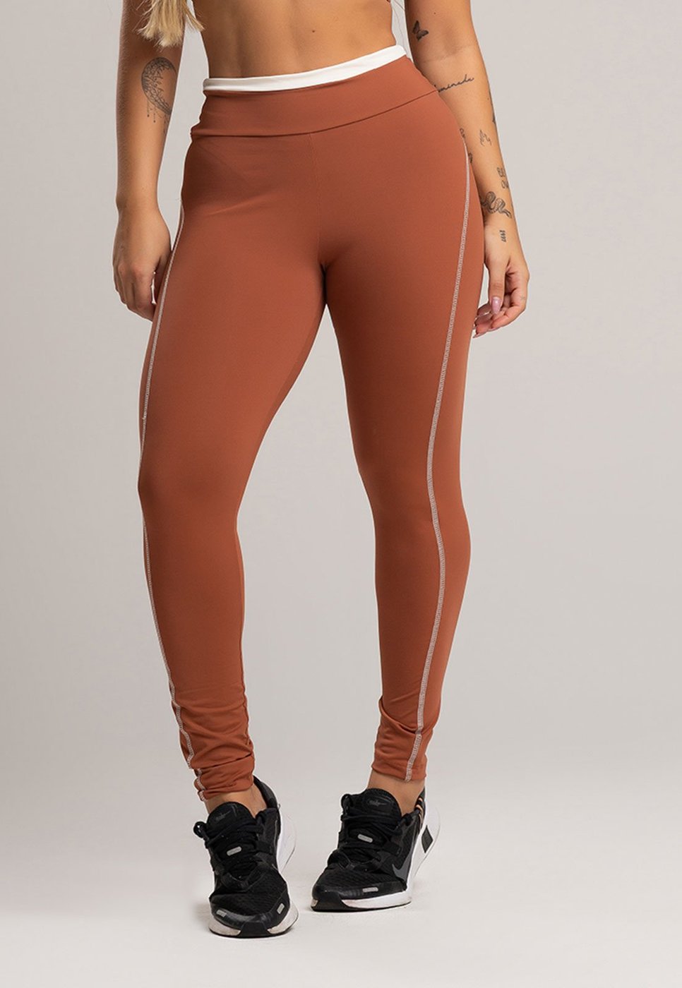 Imagem principal Calça Legging MVB Modas Cós de Vira Cintura Alta Feminina Poliamida Mousse marrom Mvb Modas marrom