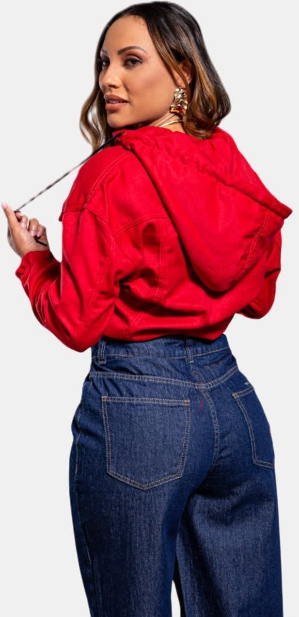 Jaqueta Feminina Razon Jeans Sarja Cropp C/ Capuz