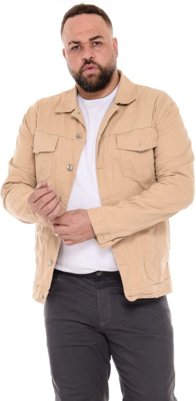 Jaqueta Masculina PLus Size Jeans Light Creme com Tecido Quadriculado