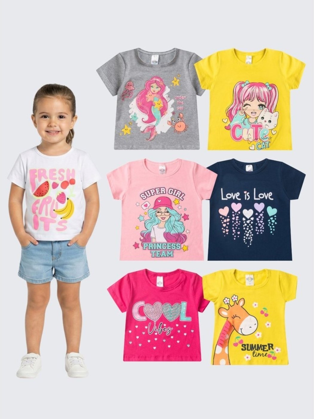 Imagem principal Infantil - Kit Sortido 5 Camisas Verão Menina ROSA AZUL KIDS multicolorido ROSA AZUL KIDS multicolorido