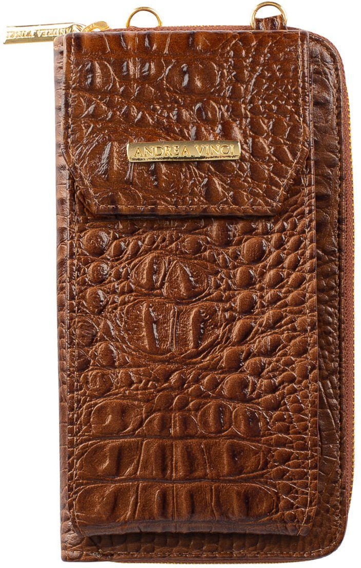 Imagem principal Carteira feminina de couro croco com alça Rafa 19x10,5cm - Whisky Andrea Vinci vermelho Andrea Vinci vermelho