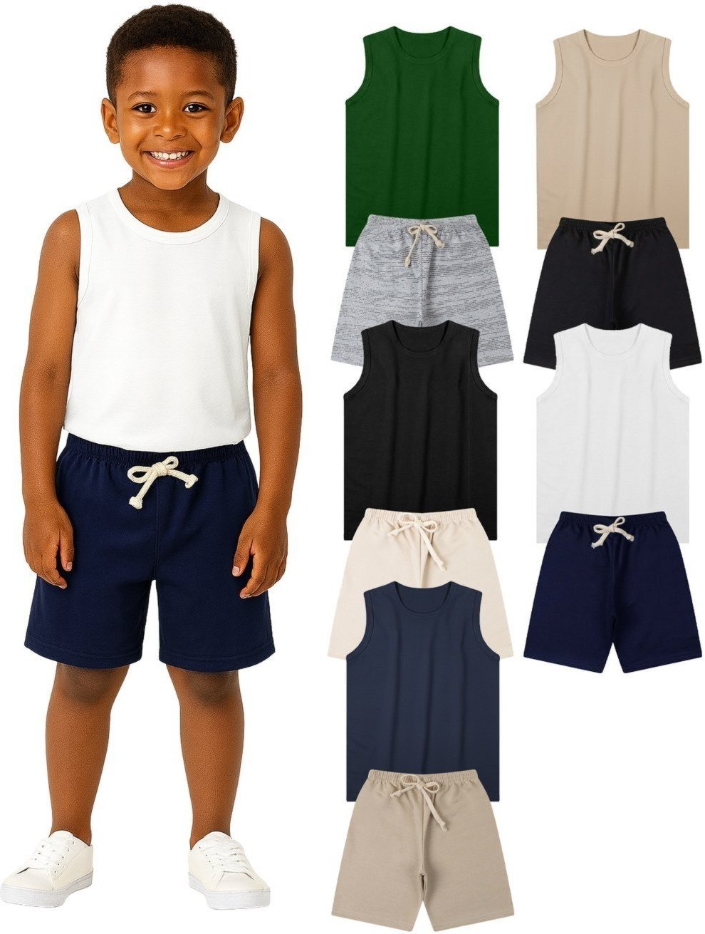 Imagem principal Infantil - Kit Sortido 5 Conjuntos Menino de Regata + Bermuda Babei no Look multicolorido/unico Babei no Look multicolorido/unico