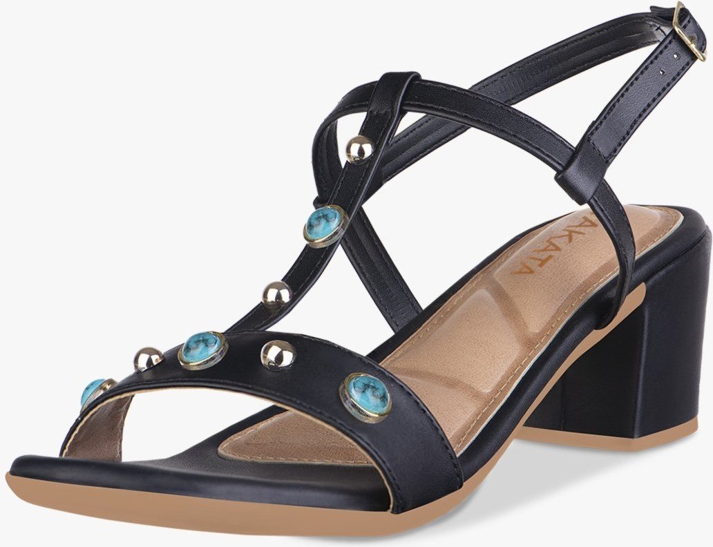 Imagem principal Sandália Feminina Salto Bloco Grosso Quadrado Baixo Boho Chic Tachas Tipo Pedra Azul Turquesa Preto TAKATA BY RAFAEL TAKATA preto azul TAKATA BY RAFAEL TAKATA preto azul