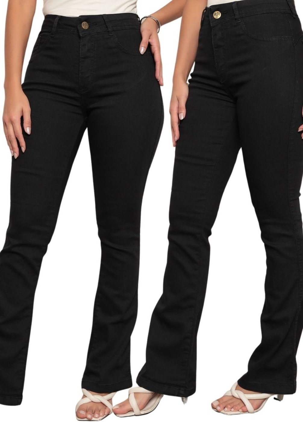 Imagem principal KIT 2 Calça Feminina Flare Mys Jeans Confortável e Estiloso Cintura Alta Ethereal Jeans preto Ethereal Jeans preto