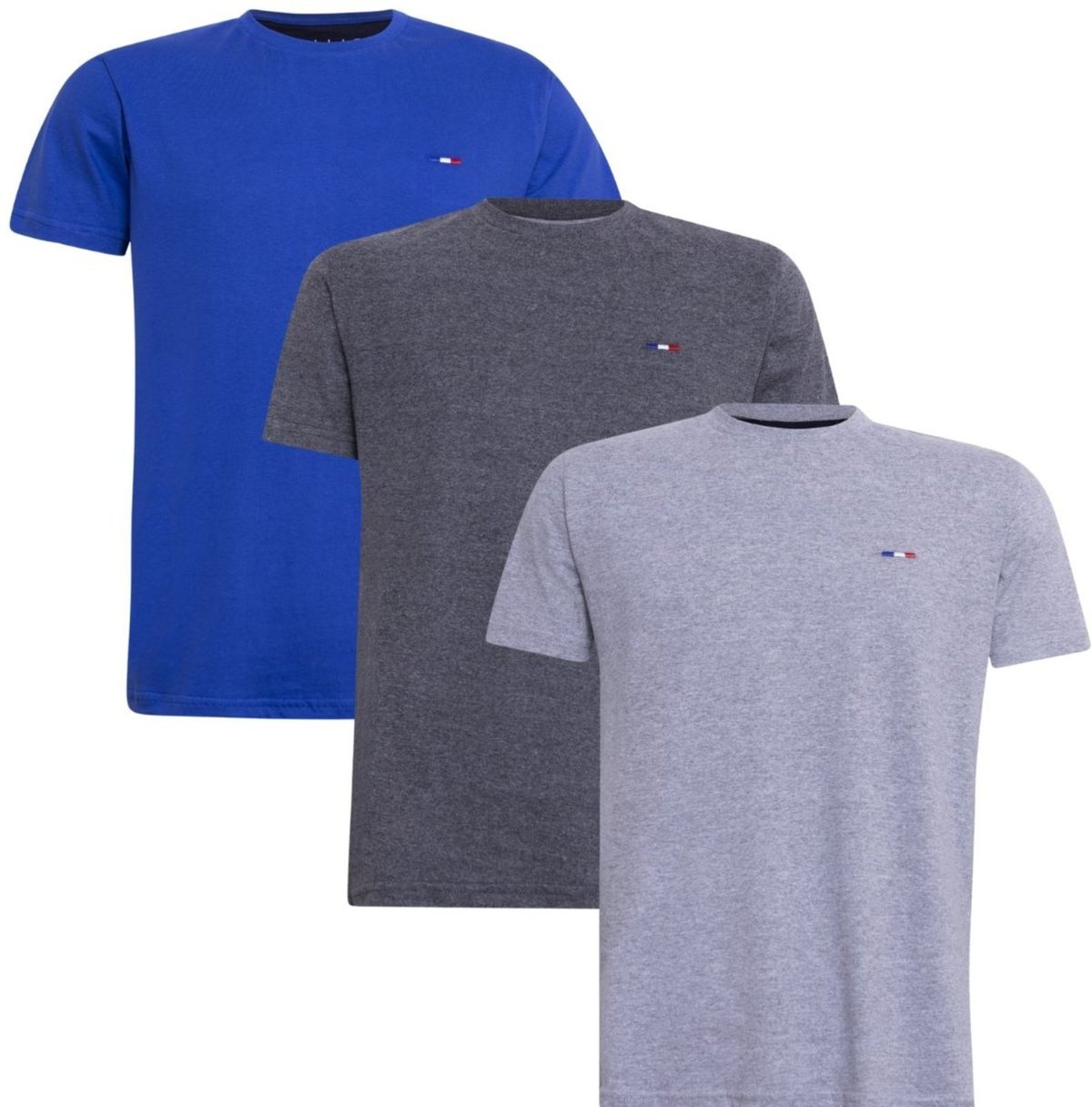 Imagem principal Kit 3 Peças Camisetas Básicas Masculina FMF Royal Chumbo Cinza em Algodão Premium no Estilo Tommy Bordado França cinza royal FMF cinza royal