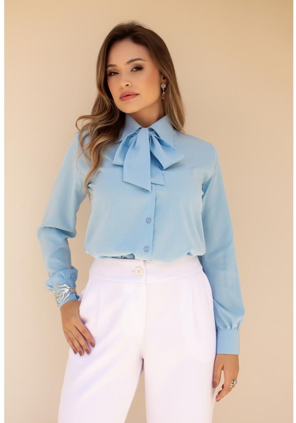 Imagem principal Camisa Feminina Fácil De Passar Crepe Com Laço Chic Fofa TEODORO CAMISARIA azul TEODORO CAMISARIA azul