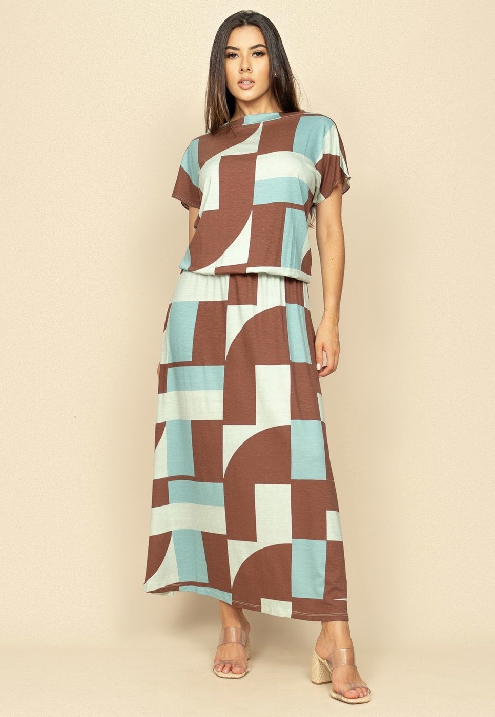 Vestido Longo Morcego Malha Estampa Santa Rosa do Tocantins