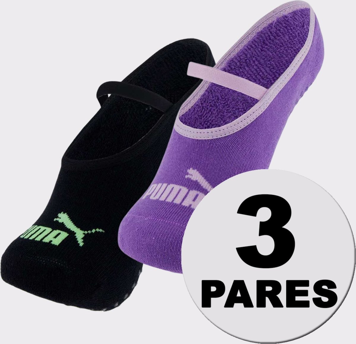 Kit Meia Puma Pilates Feminina 2 pares Roxa e Preta