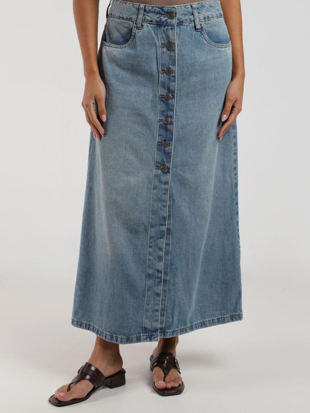 Saia Jeans Midi Sawary Feminina
