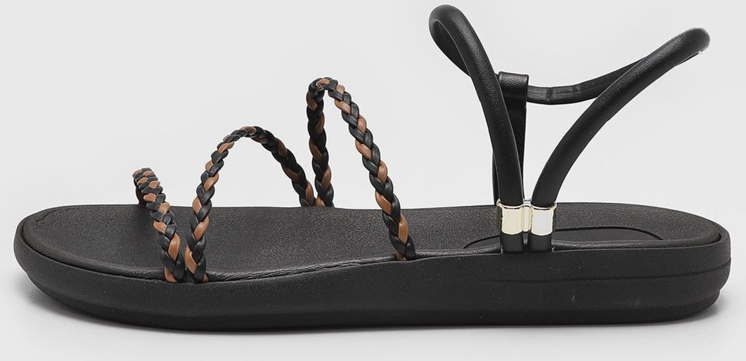 Rasteira Moleca Tiras Trançadas Preta e Marrom