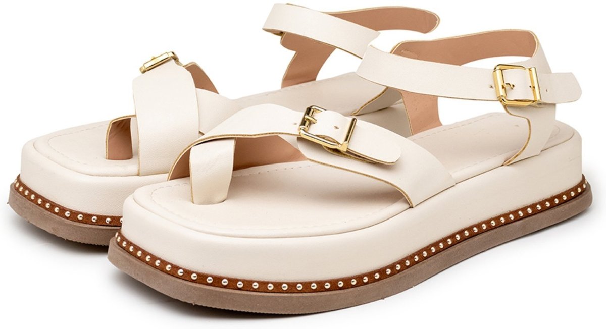 Imagem principal Sandália Flatform Feminina Papete Tiras Fivela 23411 Off White Flor da Pele off-white white Flor da Pele off-white white