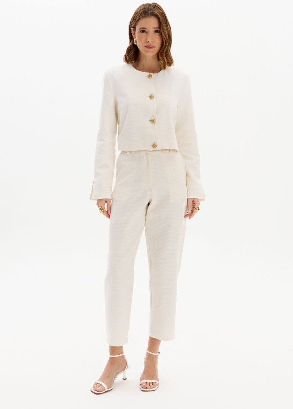 Calça Carrot Texturizada Cintura Alta