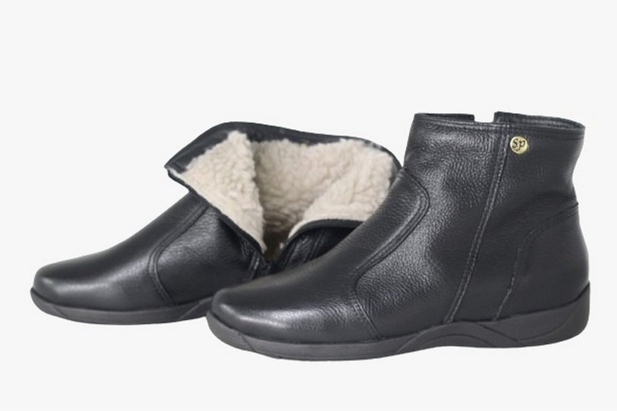 Imagem principal Bota Cano Curto Lã Sintética Couro Sola Rasteira Spinelli preto Spinelli preto