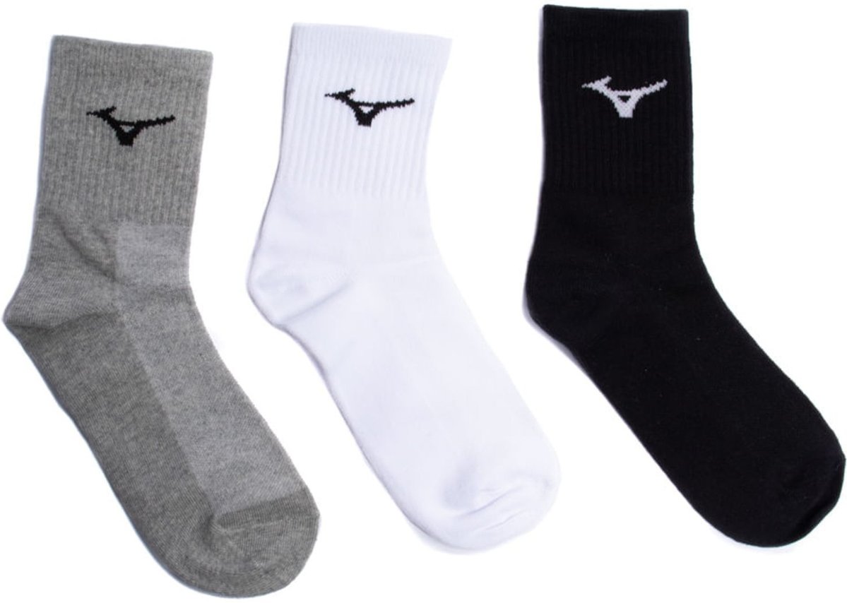 Kit 3 Pares Meias Esportivas Mizuno Cano édio Branco/Preto