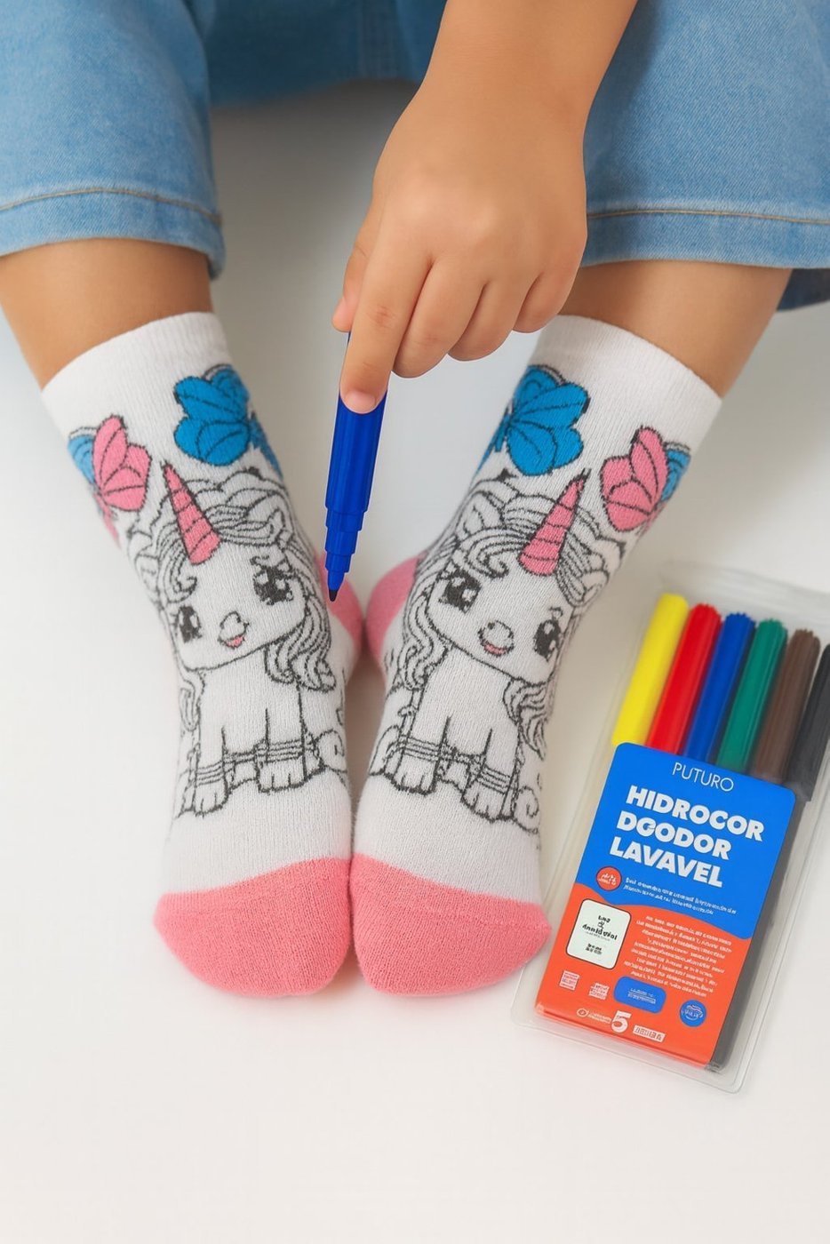Meia Duck Goods Personalizável Com Canetinhas Para Colorir Unicornio