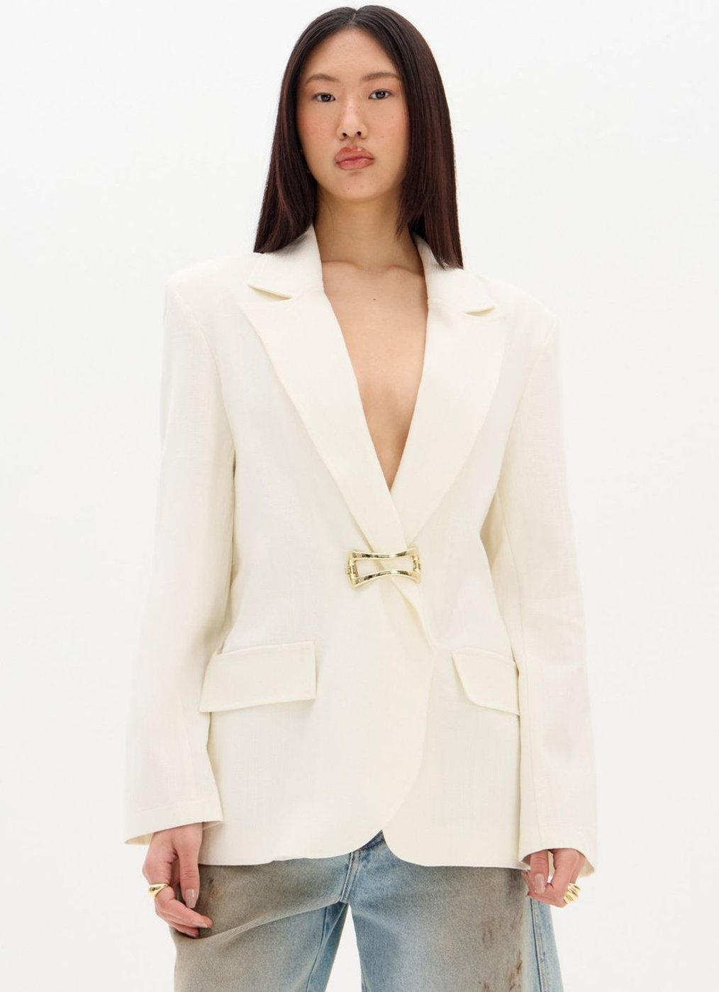 Blazer Regular Alongado Com Linho