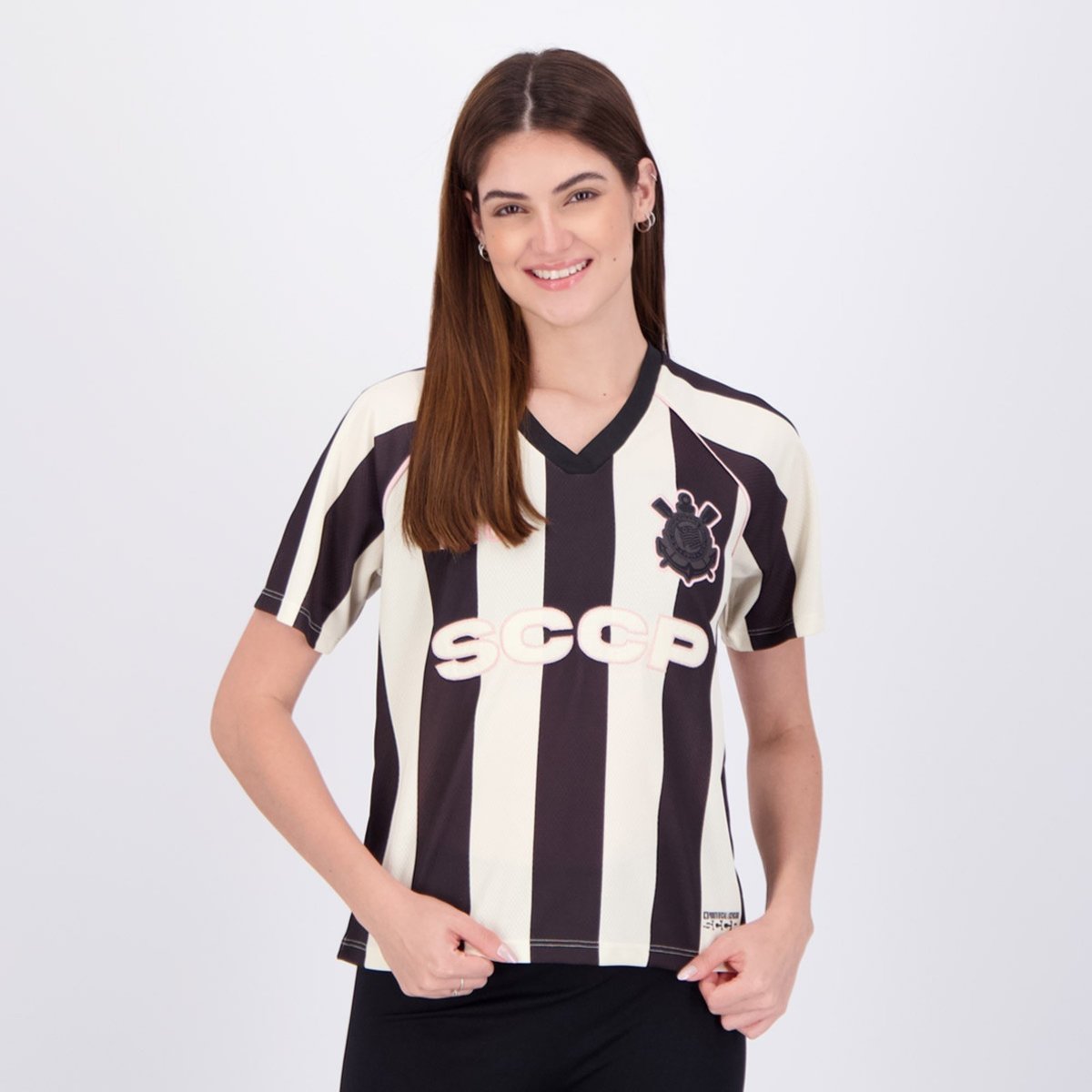 Cropped Corinthians Box Raglan Feminino Listrado