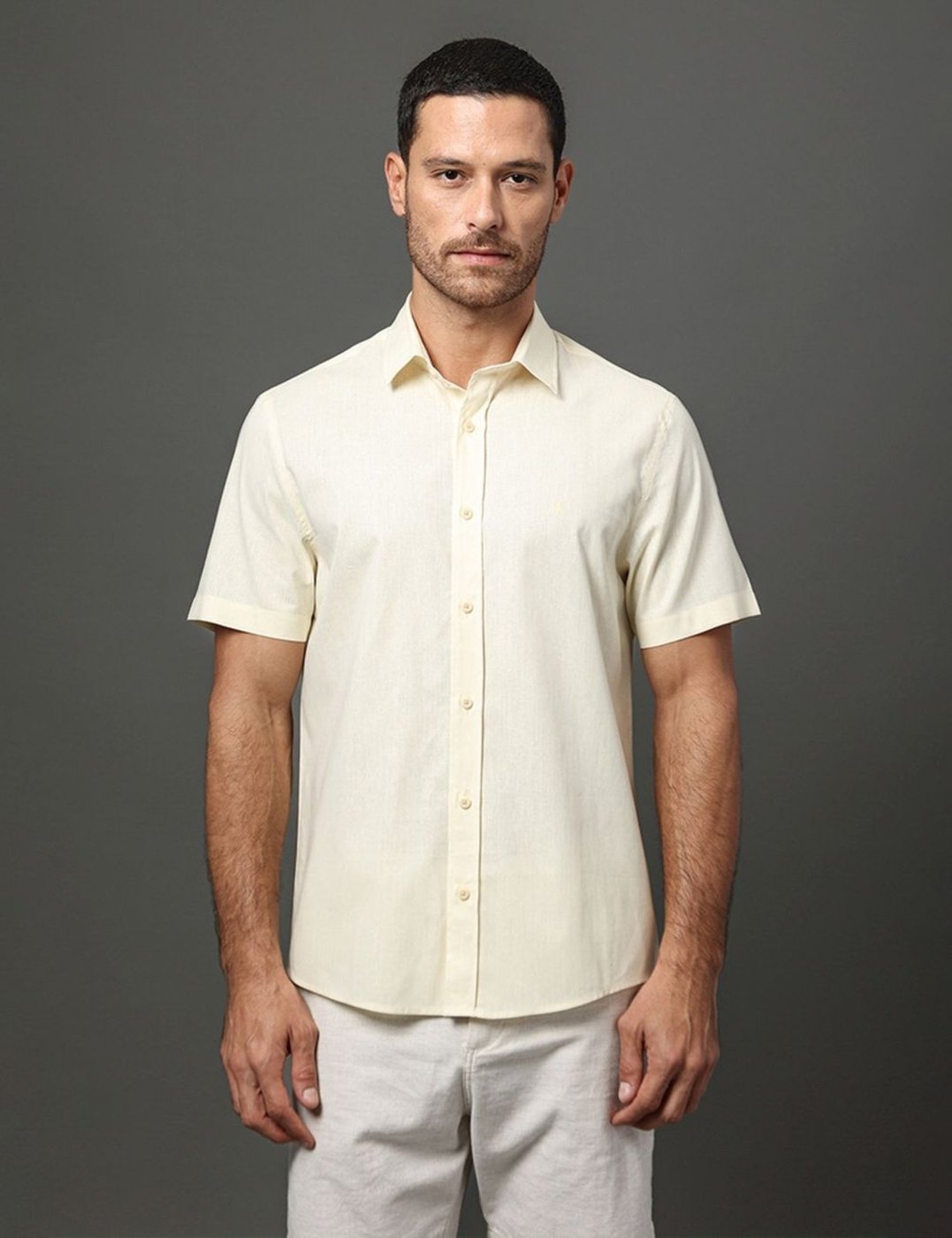 Imagem principal Camisa Masculina Linen Cotton Calvin Klein Jeans Manteiga amarelo Calvin Klein Jeans amarelo